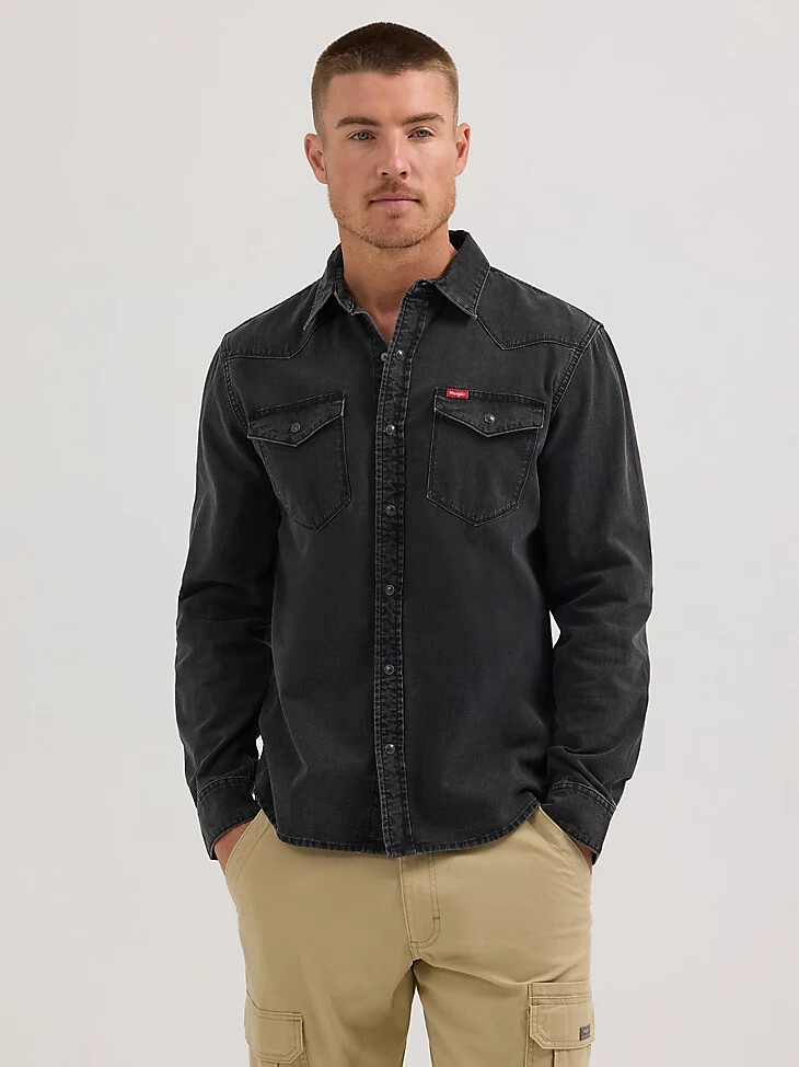 schwarzes slim-fit-jeanshemd mit druckknöpfen für herren