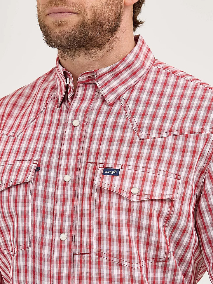 wrangler performance snap kurzarmhemd für herren kariert picknickrot