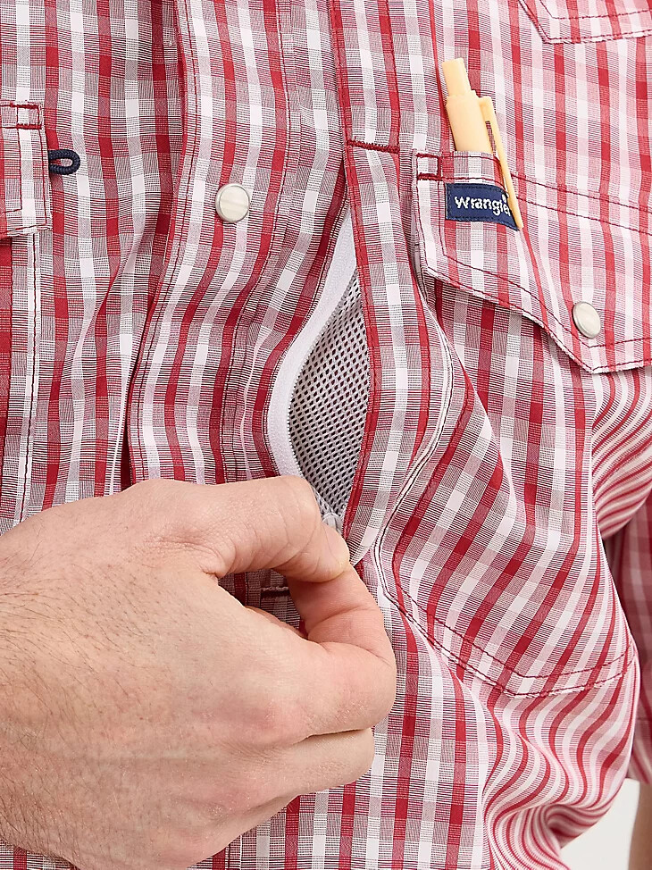 wrangler performance snap kurzarmhemd für herren kariert picknickrot