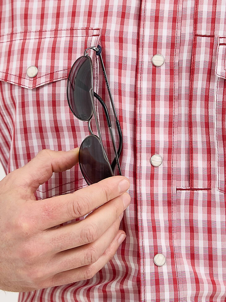 wrangler performance snap kurzarmhemd für herren kariert picknickrot