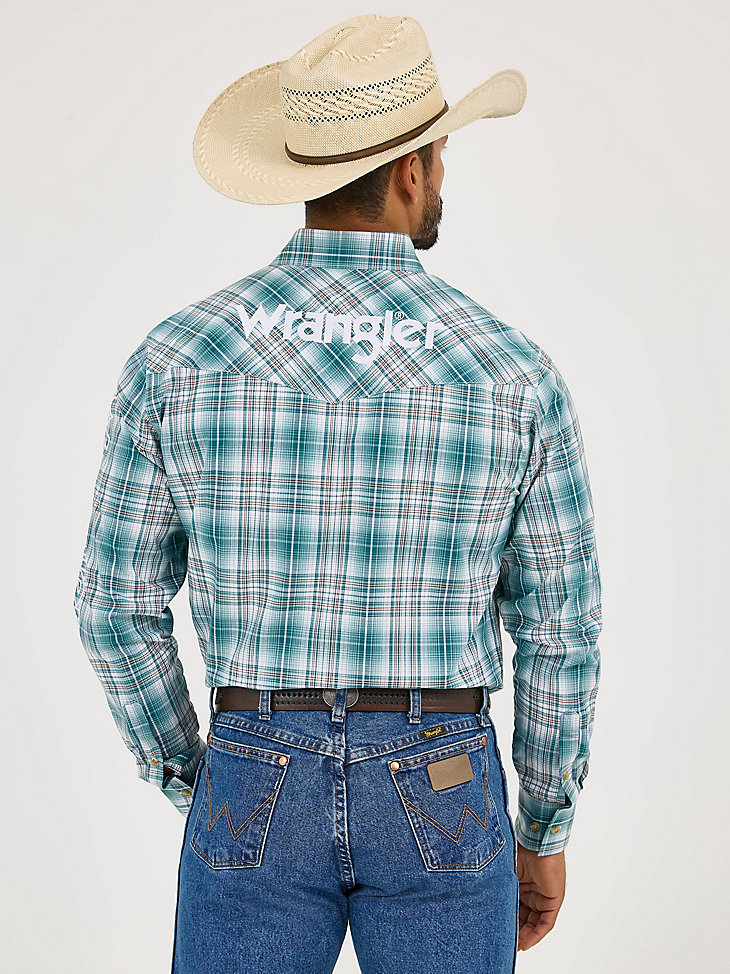 wrangler herren-langarmhemd mit logo kariert knopfleiste farbe fichte