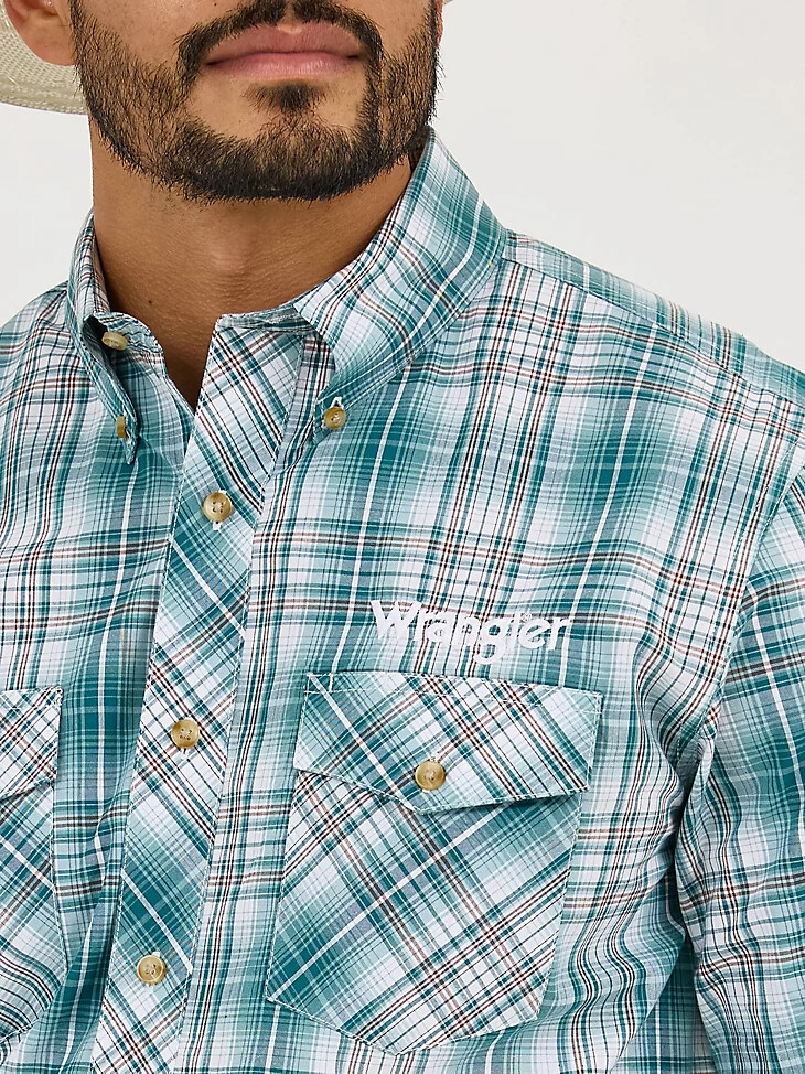 wrangler herren-langarmhemd mit logo kariert knopfleiste farbe fichte