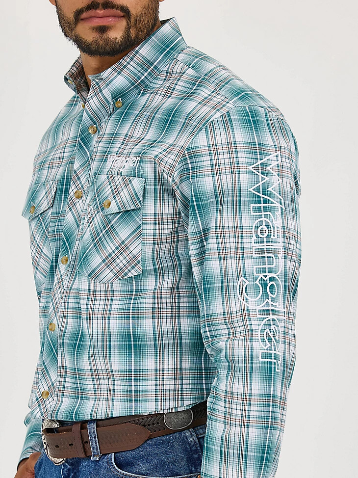wrangler herren-langarmhemd mit logo kariert knopfleiste farbe fichte