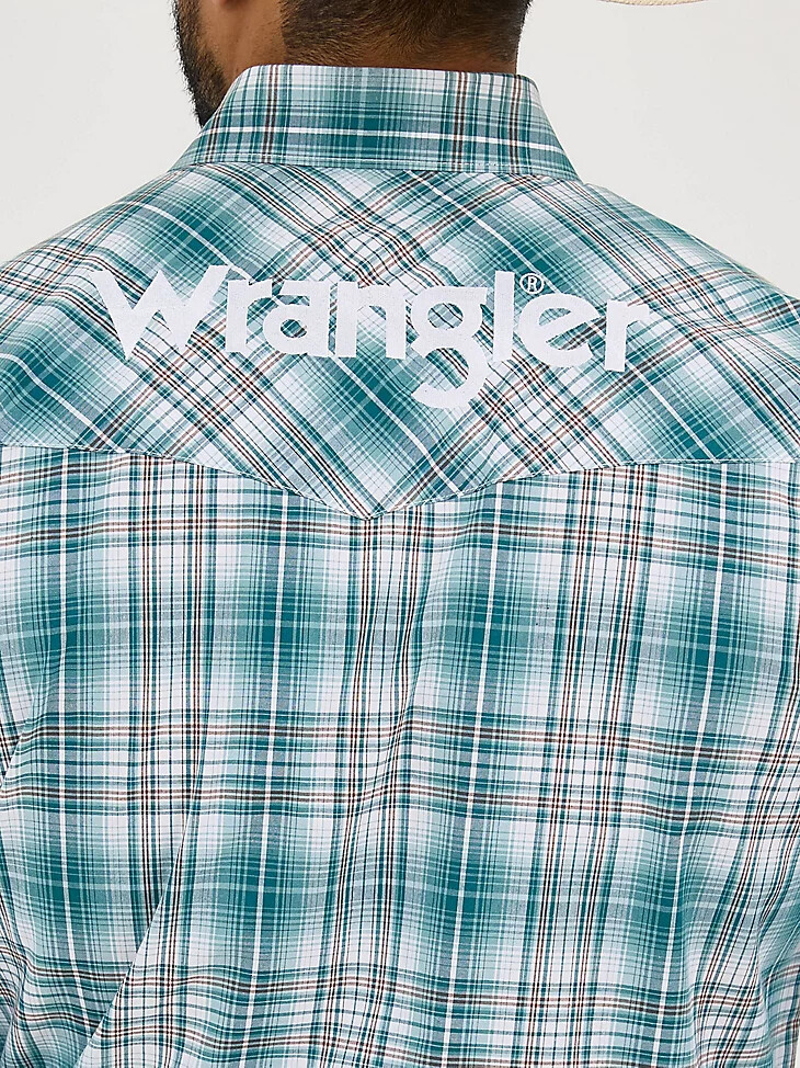 wrangler herren-langarmhemd mit logo kariert knopfleiste farbe fichte