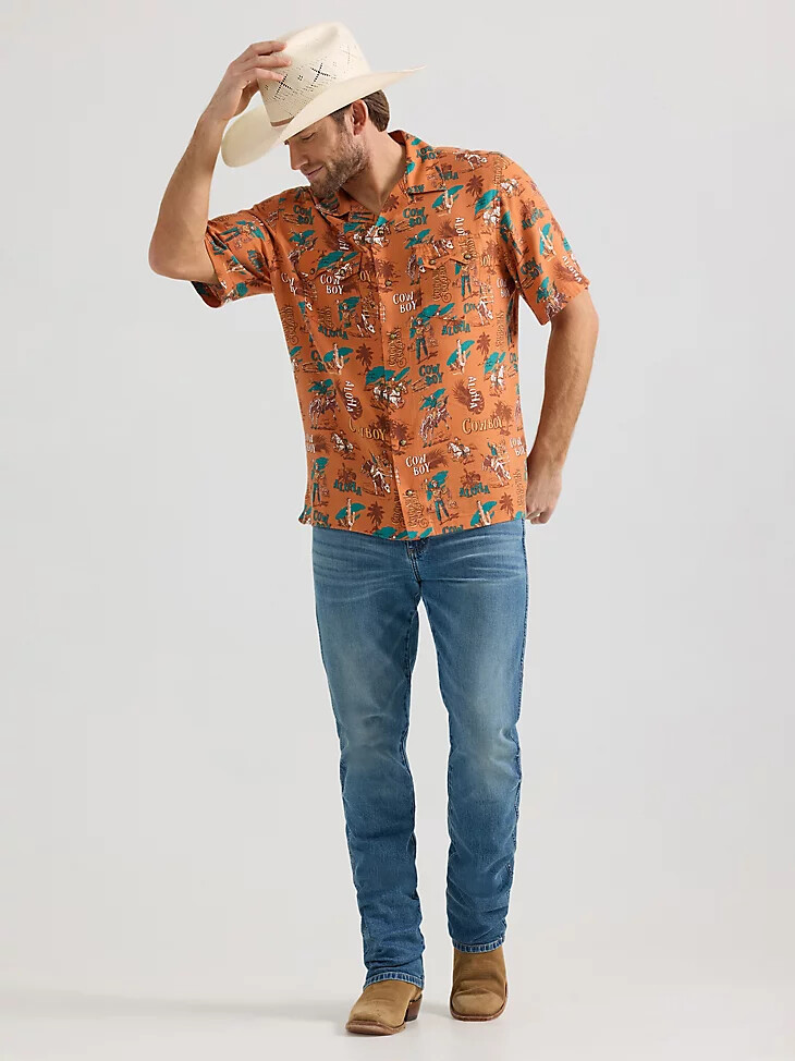 wrangler coconut cowboy camphemd mit druckknöpfen vorne aloha orange