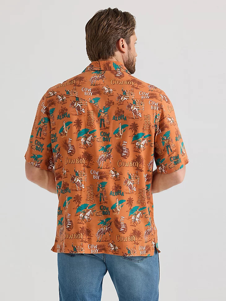 wrangler coconut cowboy camphemd mit druckknöpfen vorne aloha orange