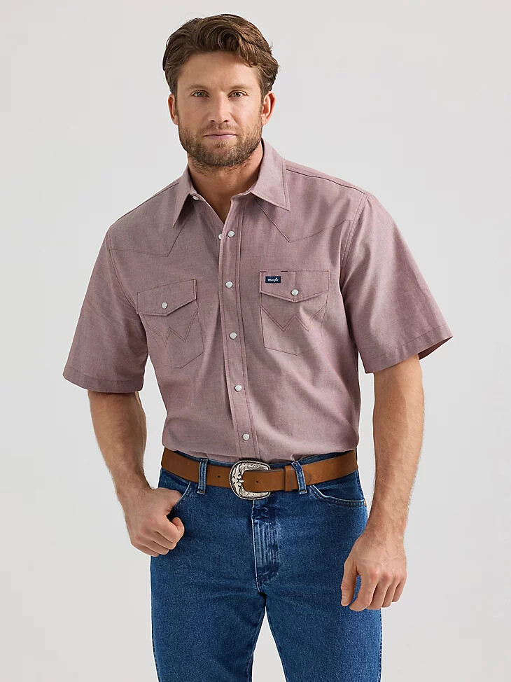 cowboy cut kurzarm-arbeitshemd im klassischen westernstil braun