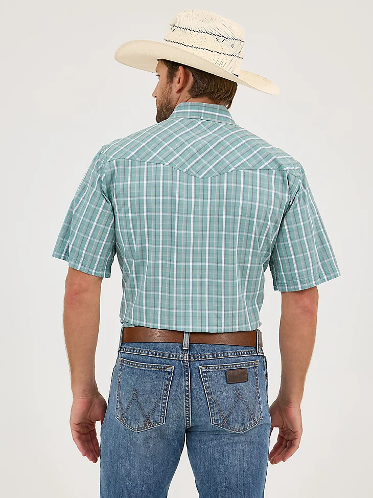 20x competition advanced comfort kurzarm-westernhemd mit druckknöpfen für herren cyan kariert
