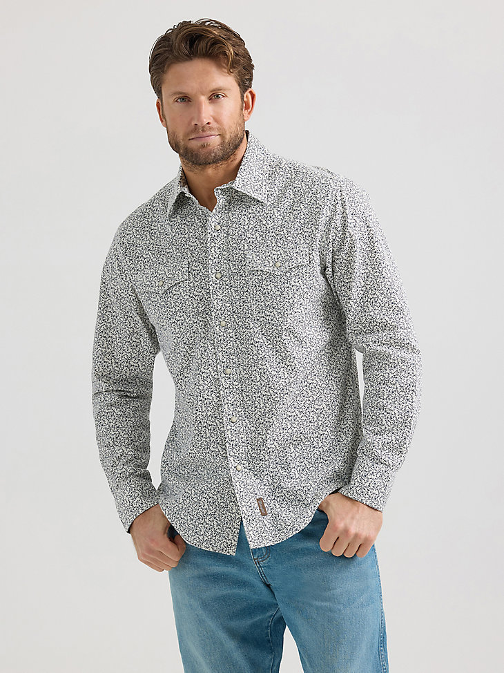 wrangler retro premium langarm-westernhemd mit druckknöpfen für herren graue ranken
