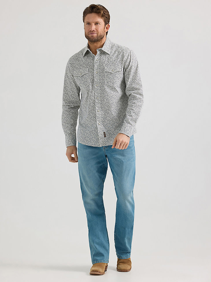 wrangler retro premium langarm-westernhemd mit druckknöpfen für herren graue ranken