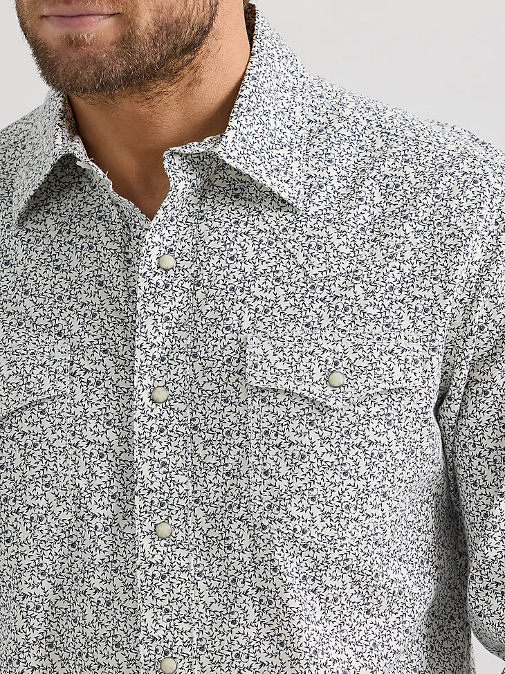 wrangler retro premium langarm-westernhemd mit druckknöpfen für herren graue ranken