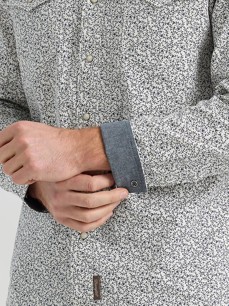 wrangler retro premium langarm-westernhemd mit druckknöpfen für herren graue ranken