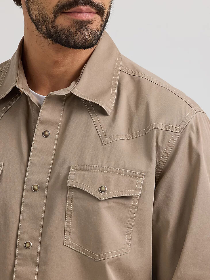 wrangler retro premium westernhemd für herren einfarbig taupe