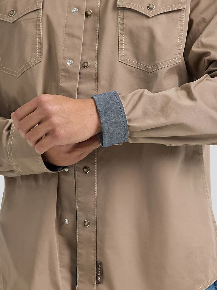 wrangler retro premium westernhemd für herren einfarbig taupe