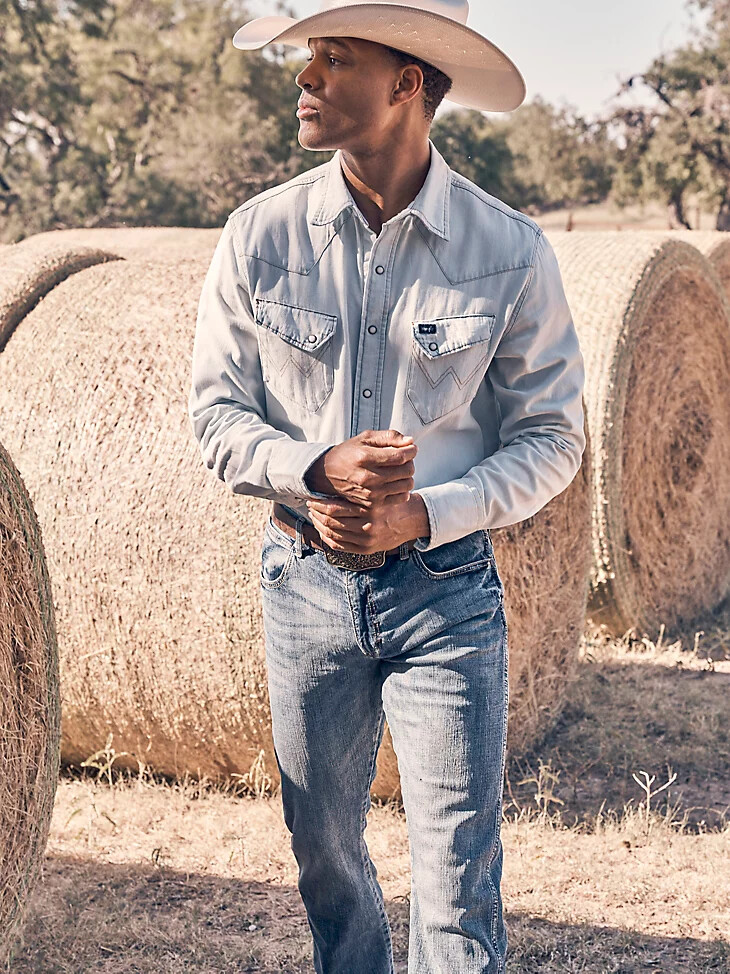 vintage-inspiriertes western-arbeitshemd mit druckknöpfen weiß stonewash