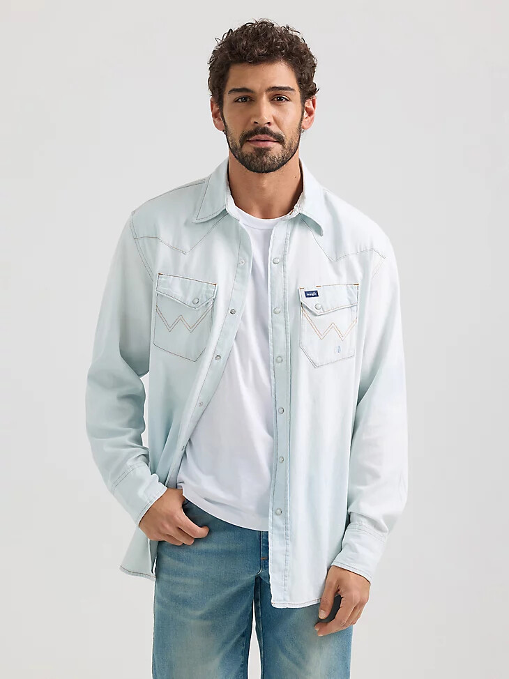 vintage-inspiriertes western-arbeitshemd mit druckknöpfen weiß stonewash