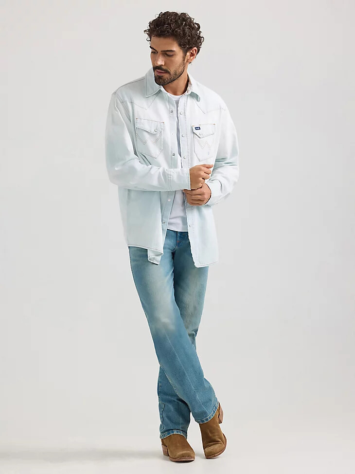 vintage-inspiriertes western-arbeitshemd mit druckknöpfen weiß stonewash