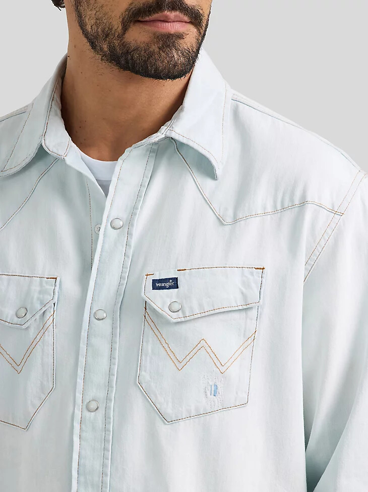 vintage-inspiriertes western-arbeitshemd mit druckknöpfen weiß stonewash