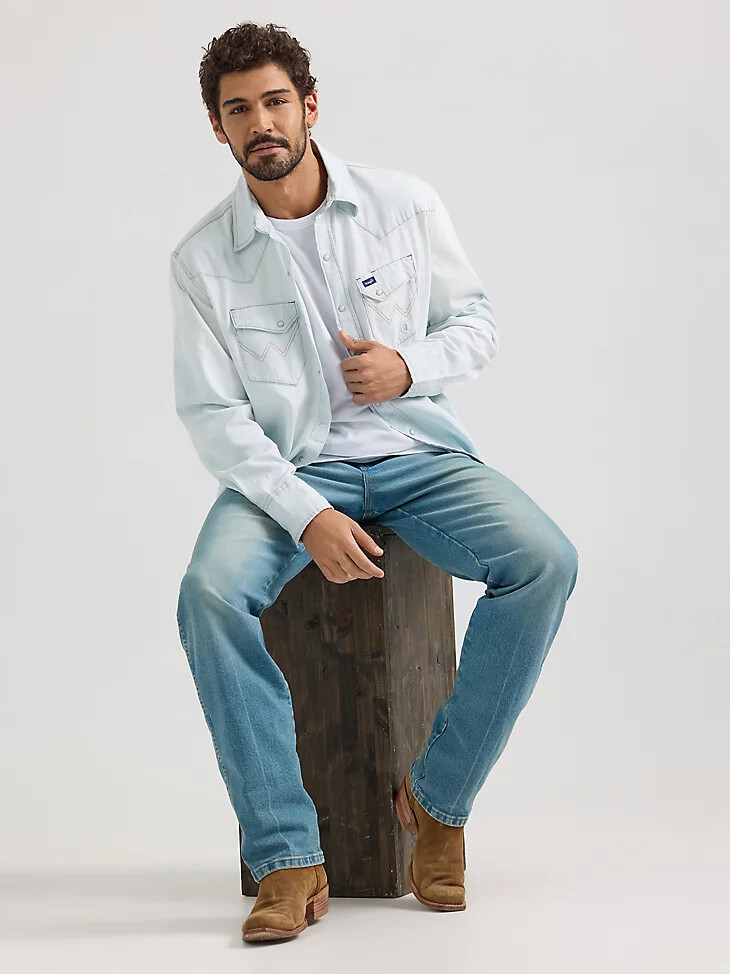 vintage-inspiriertes western-arbeitshemd mit druckknöpfen weiß stonewash