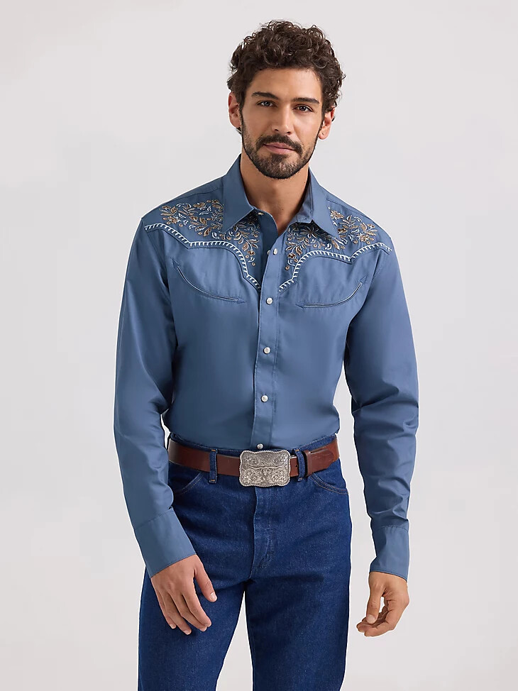 wrangler rodeo ben western-snap-shirt bluebell