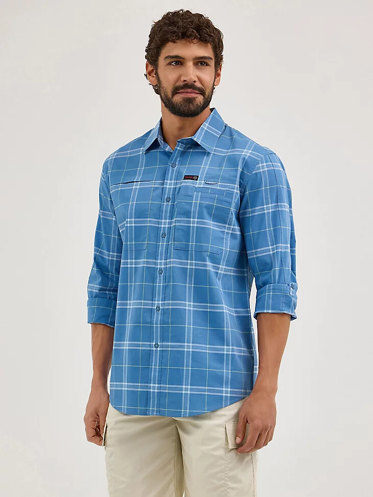 wrangler atg herren-karohemd „hike to fish mangostan