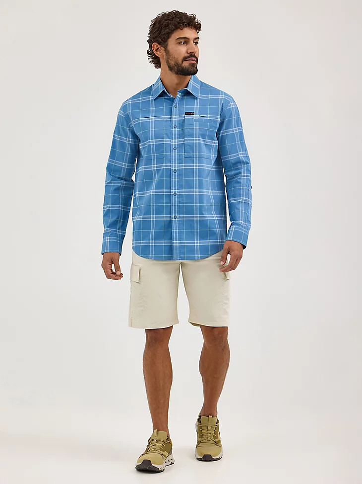 wrangler atg herren-karohemd „hike to fish mangostan