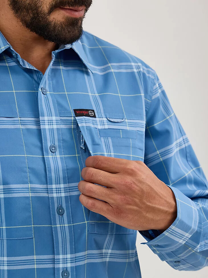 wrangler atg herren-karohemd „hike to fish mangostan