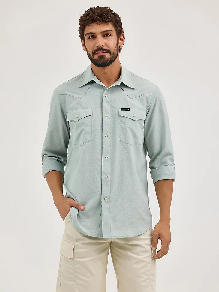 wrangler atg herren drover utility shirt eisberggrün