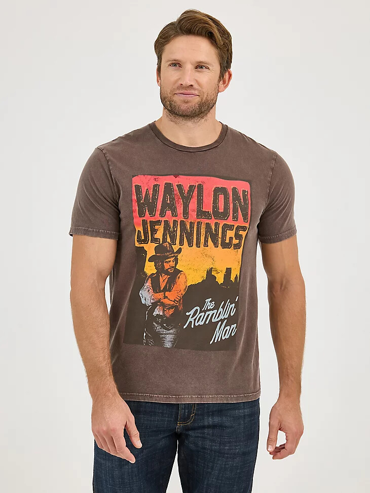 wrangler waylon jennings konzert-t-shirt für herren schokoladenpflaume