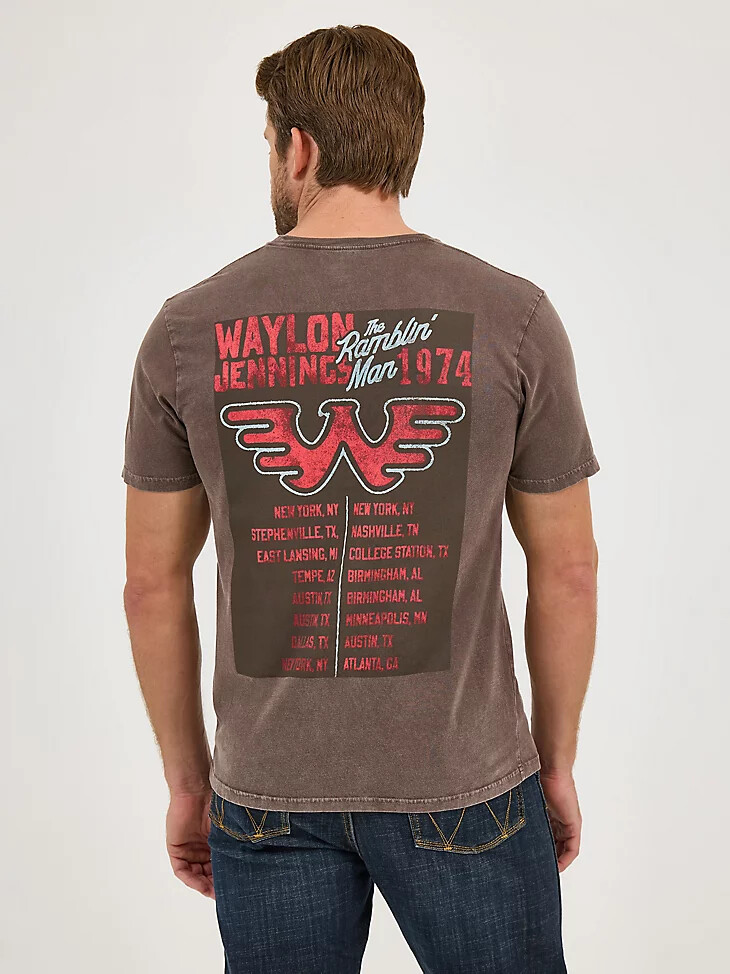 wrangler waylon jennings konzert-t-shirt für herren schokoladenpflaume