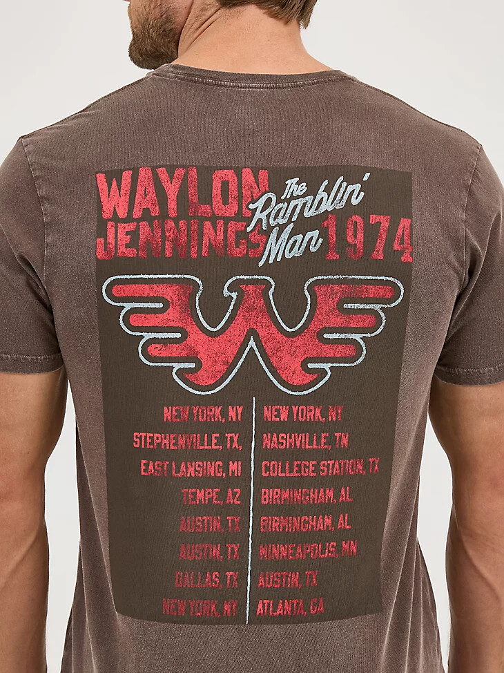 wrangler waylon jennings konzert-t-shirt für herren schokoladenpflaume