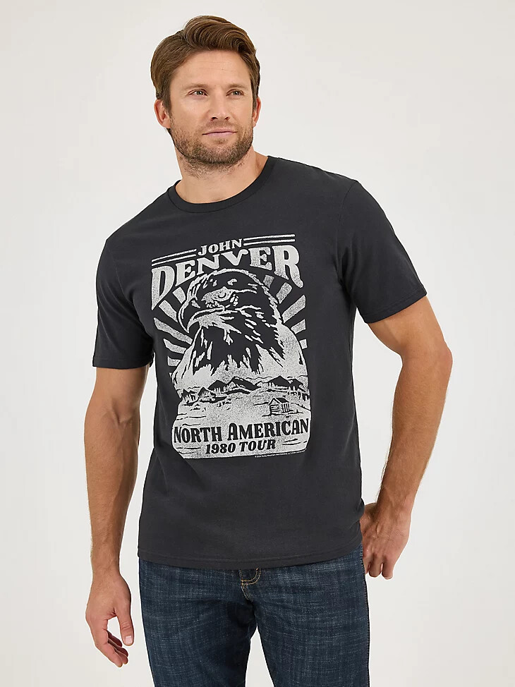 wrangler john denver konzert-t-shirt für herren gewaschenes schwarz
