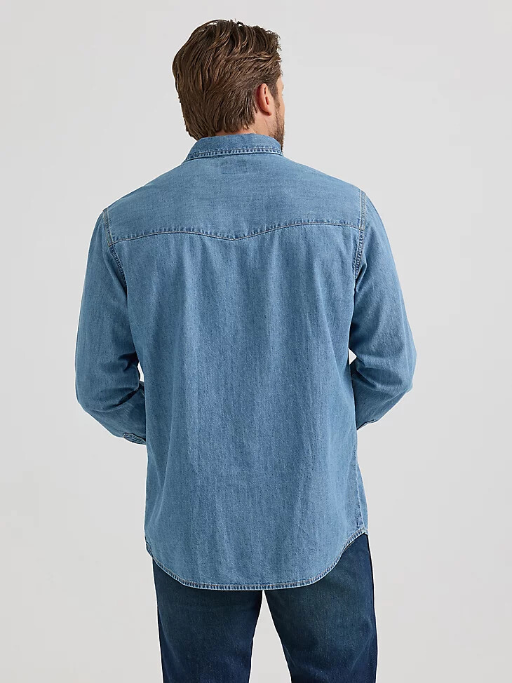 wrangler classic denim westernhemd mit druckknöpfen für herren helle waschung