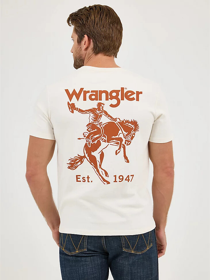 wrangler herren-t-shirt mit rückengrafik eines bockenden cowboys