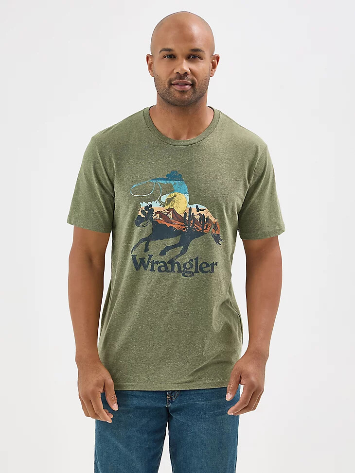 herren-t-shirt mit reitermotiv salbeigrün
