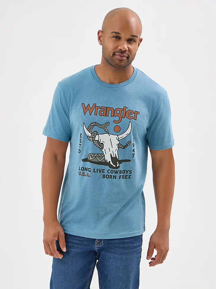 herren-t-shirt mit stier- und schlangenmotiv provinzblau