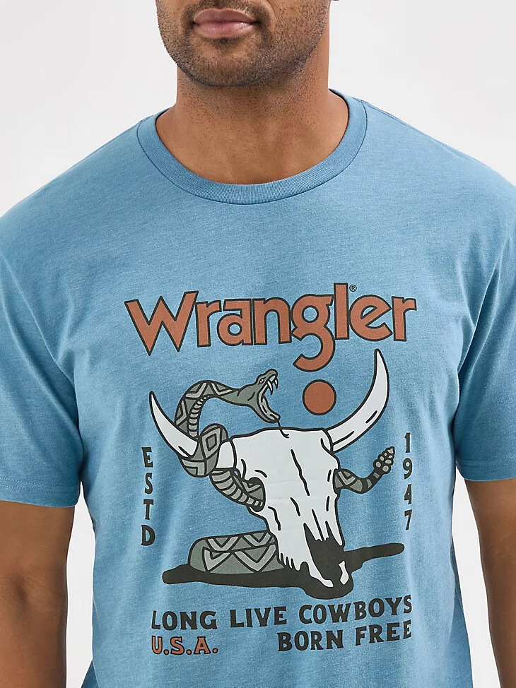 herren-t-shirt mit stier- und schlangenmotiv provinzblau
