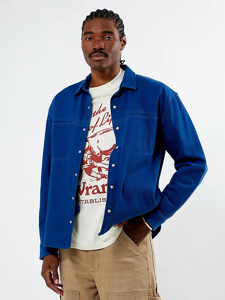 wrangler x pacsun herren twill-overshirt delftblau