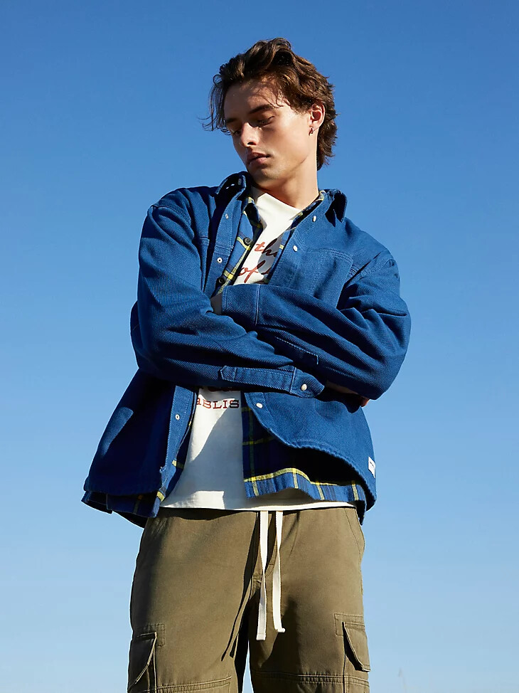 wrangler x pacsun herren twill-overshirt delftblau