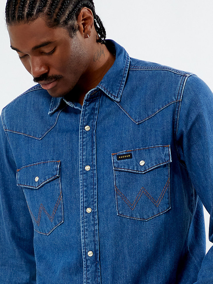 wrangler x pacsun herren-jeanshemd „cowboy wash