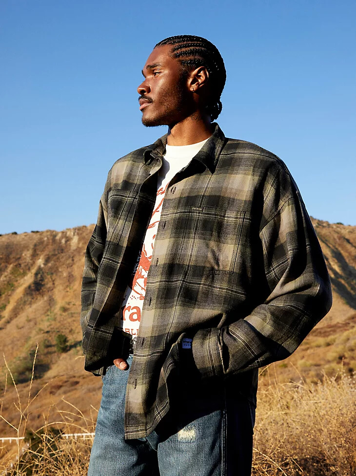 wrangler x pacsun herren-flanellhemd deep depths