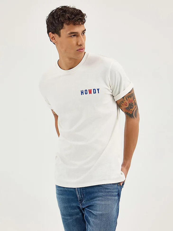 herren-t-shirt „howdy mit grafikprint vintage weiß