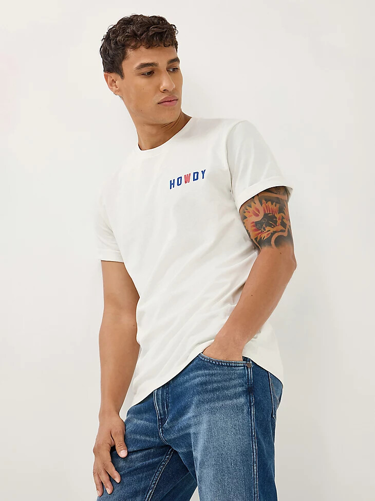 herren-t-shirt „howdy mit grafikprint vintage weiß