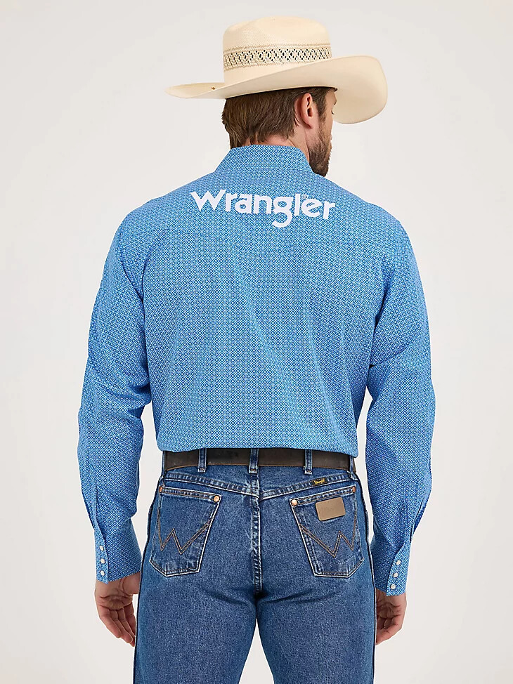 wrangler herren-langarmhemd mit western-print und logo cerulean