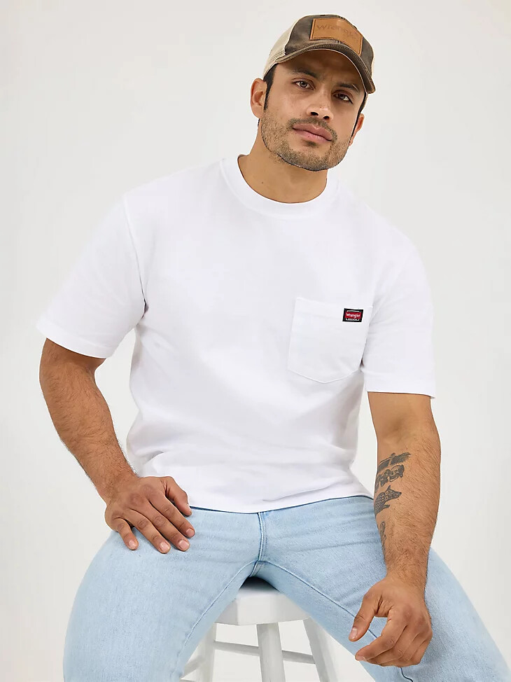 weißes arbeits-t-shirt für herren mit tasche