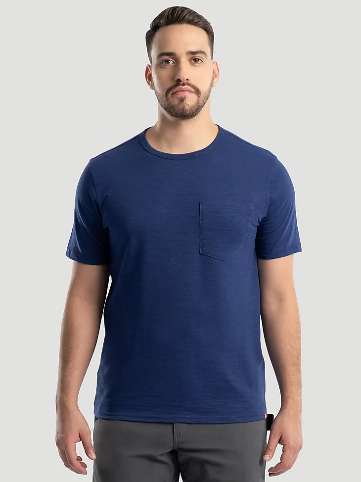 herren slub knit pocket t-shirt estate blue