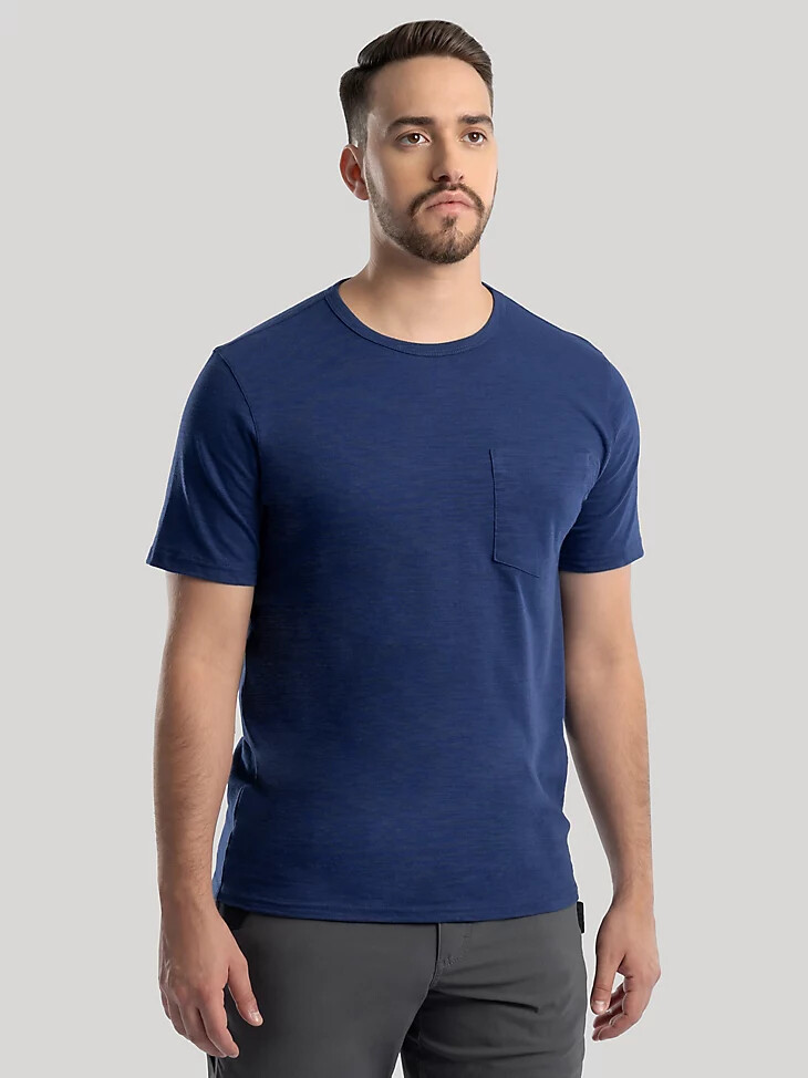 herren slub knit pocket t-shirt estate blue