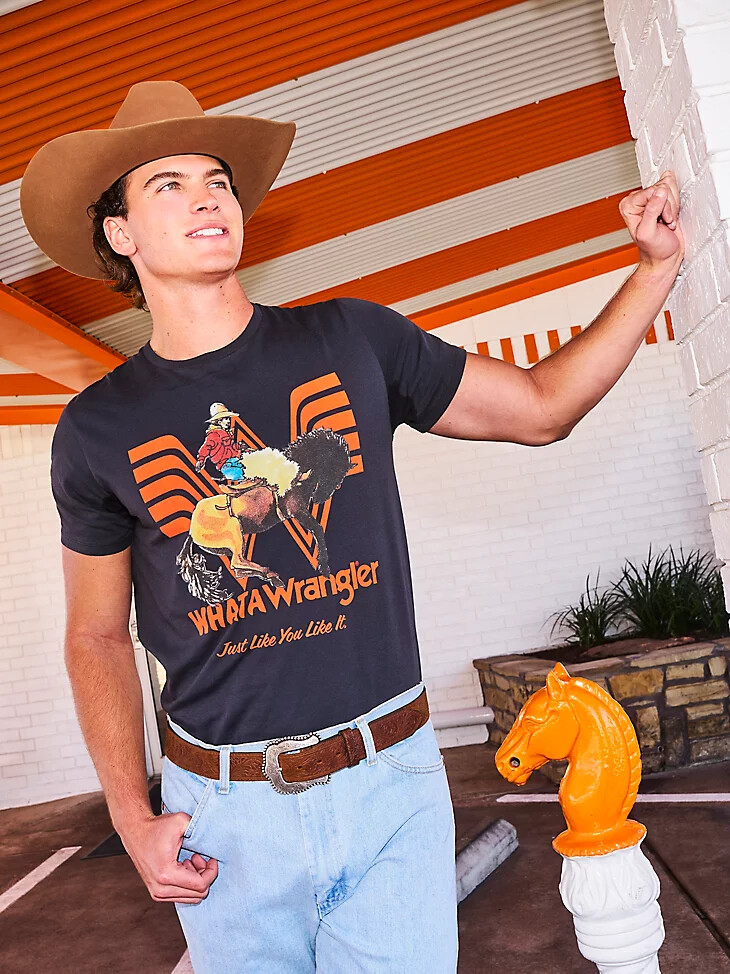 wrangler x whataburger herren-t-shirt „long live burgers verwaschenes schwarz