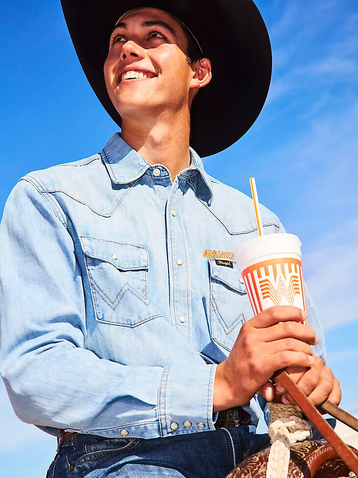 wrangler x whataburger westernhemd sonnengewaschen