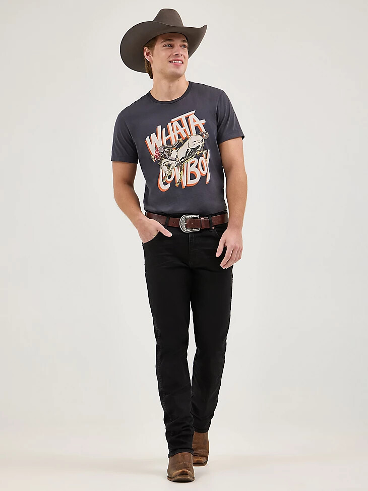 wrangler x whataburger herren-t-shirt mit cowboy-motiv verwaschenes schwarz